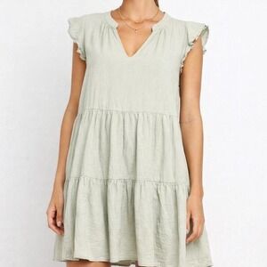 Petal + Pup sage green tiered mini dress